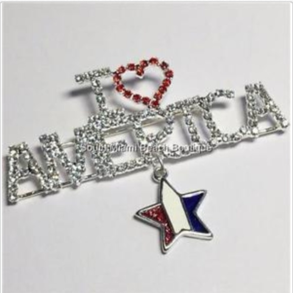 Silver Patriotic USA Flag Pin Brooch American US - Picture 2 of 8